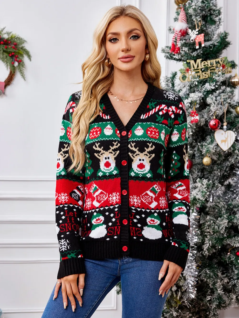 Reindeer Button Up Long Sleeve Cardigan, image 5