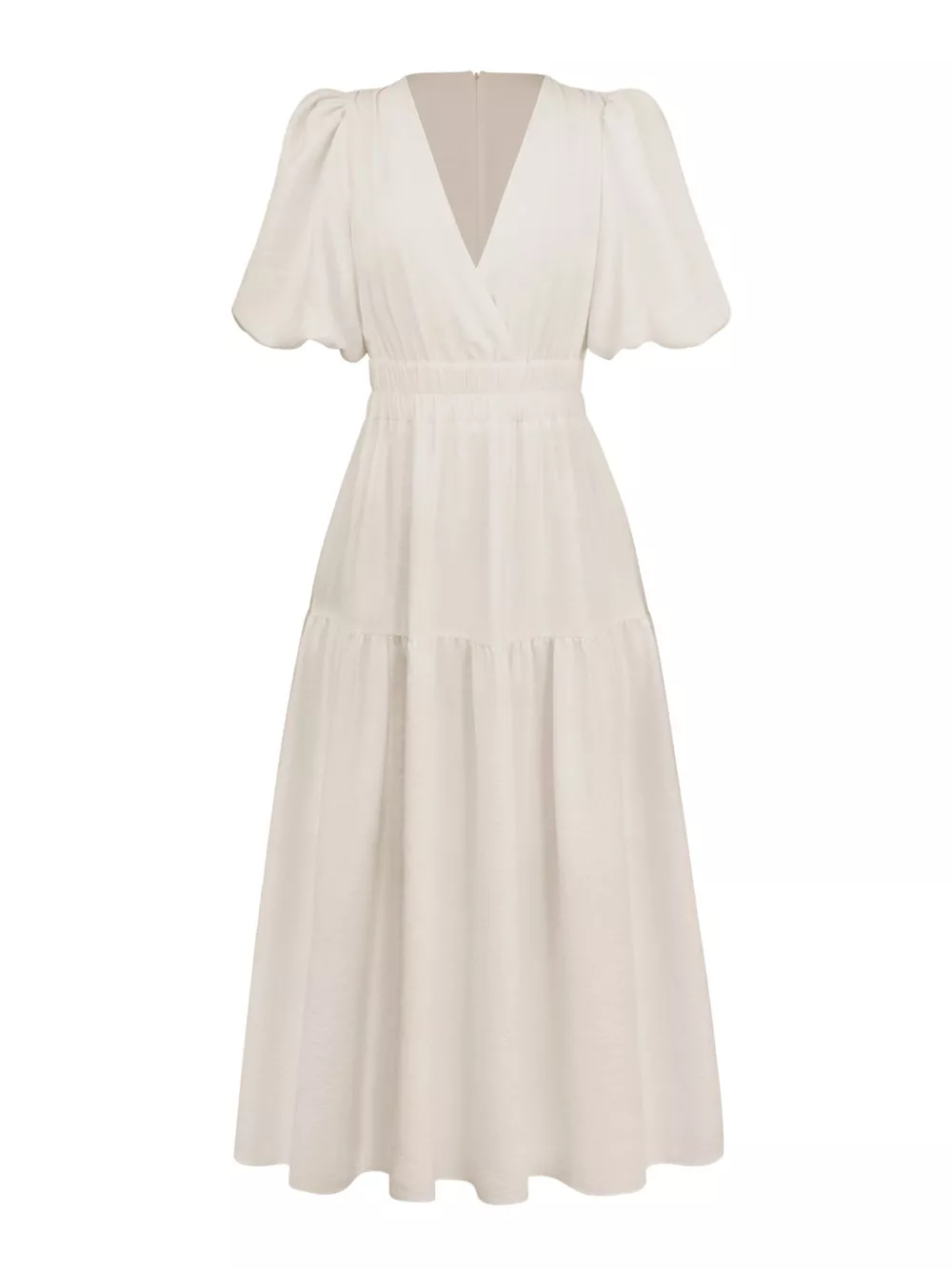 Elegant Puff Sleeve V-Neck Midi Dress, image 6