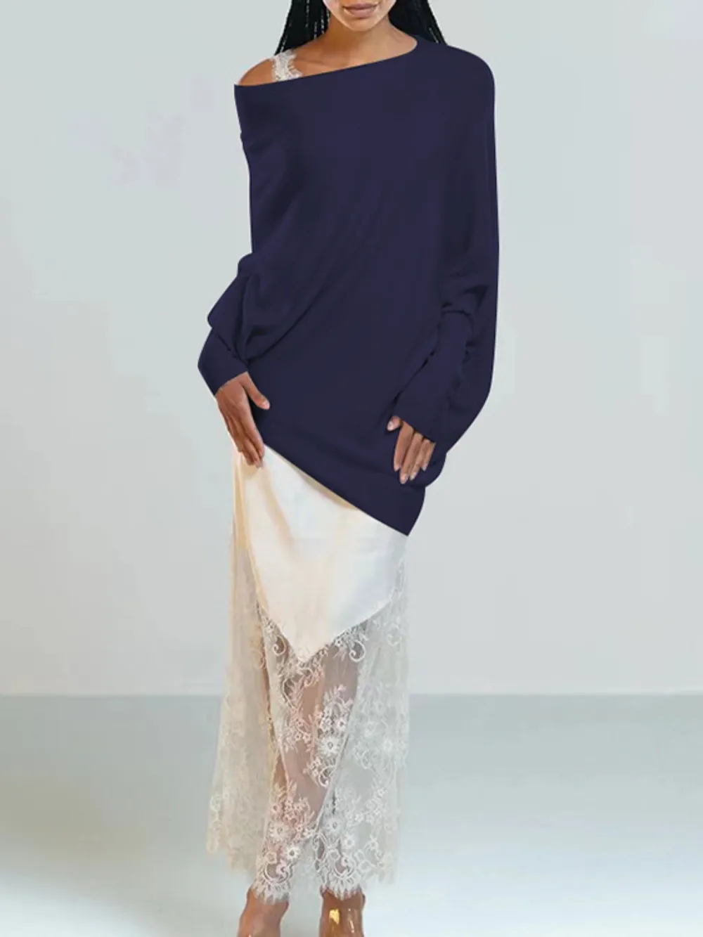 Full Size Boat Neck Batwing Sleeve Knit Top, image 9
