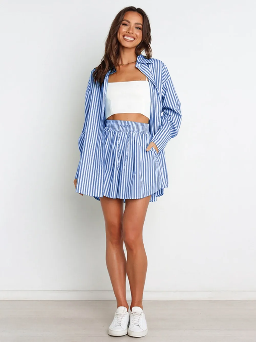 Striped Dropped Shoulder Shirt and Shorts Set, image 7