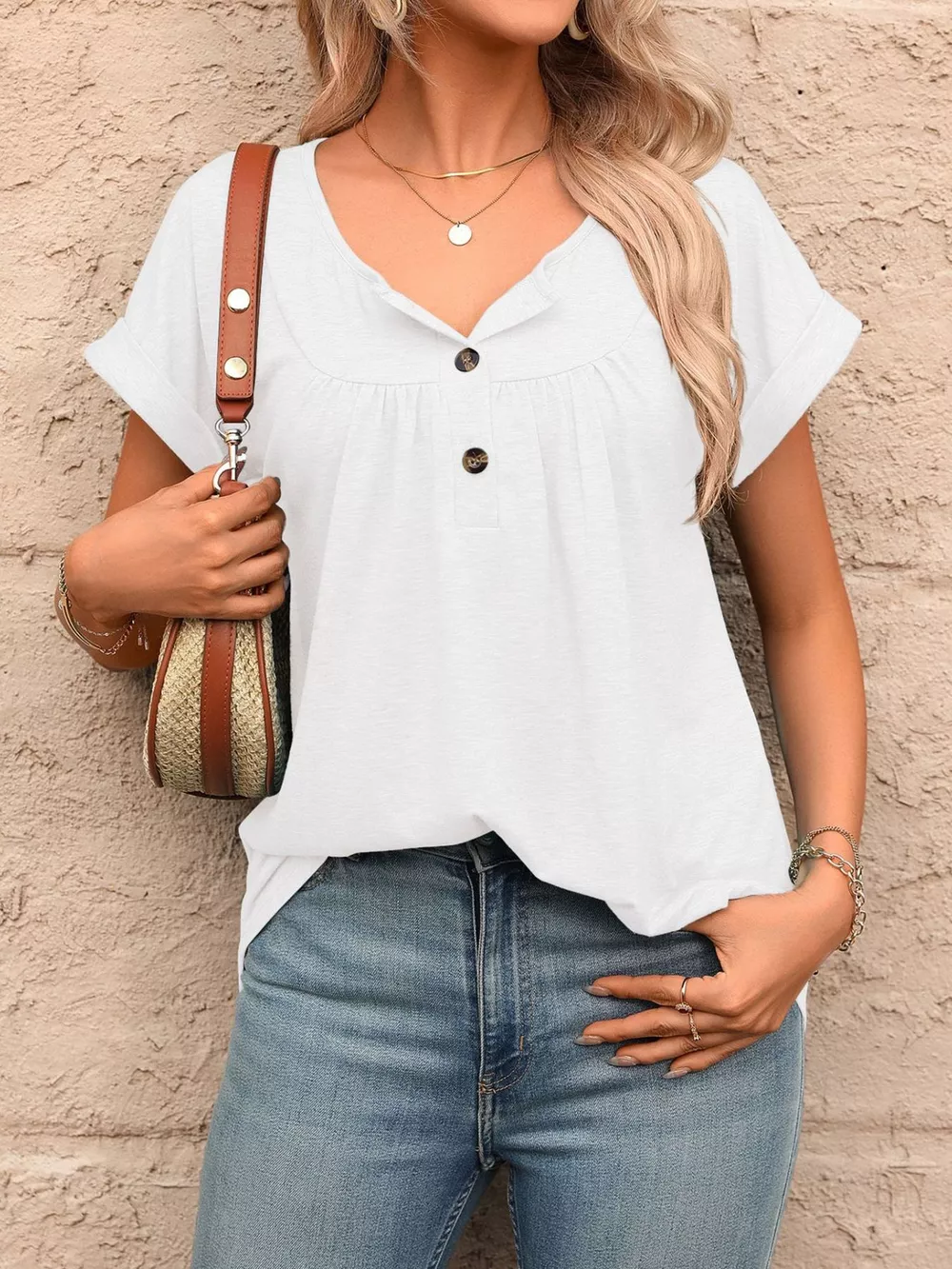 Casual Button Detail Henley T-Shirt, image 36