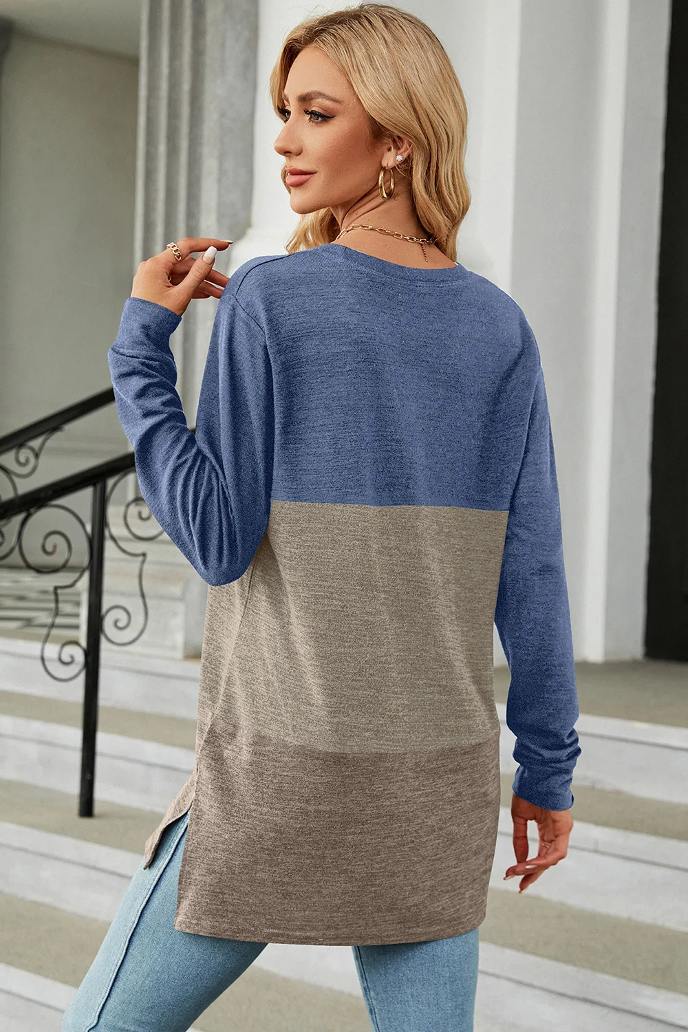 Color Block Round Neck Long Sleeve T-Shirt, image 21