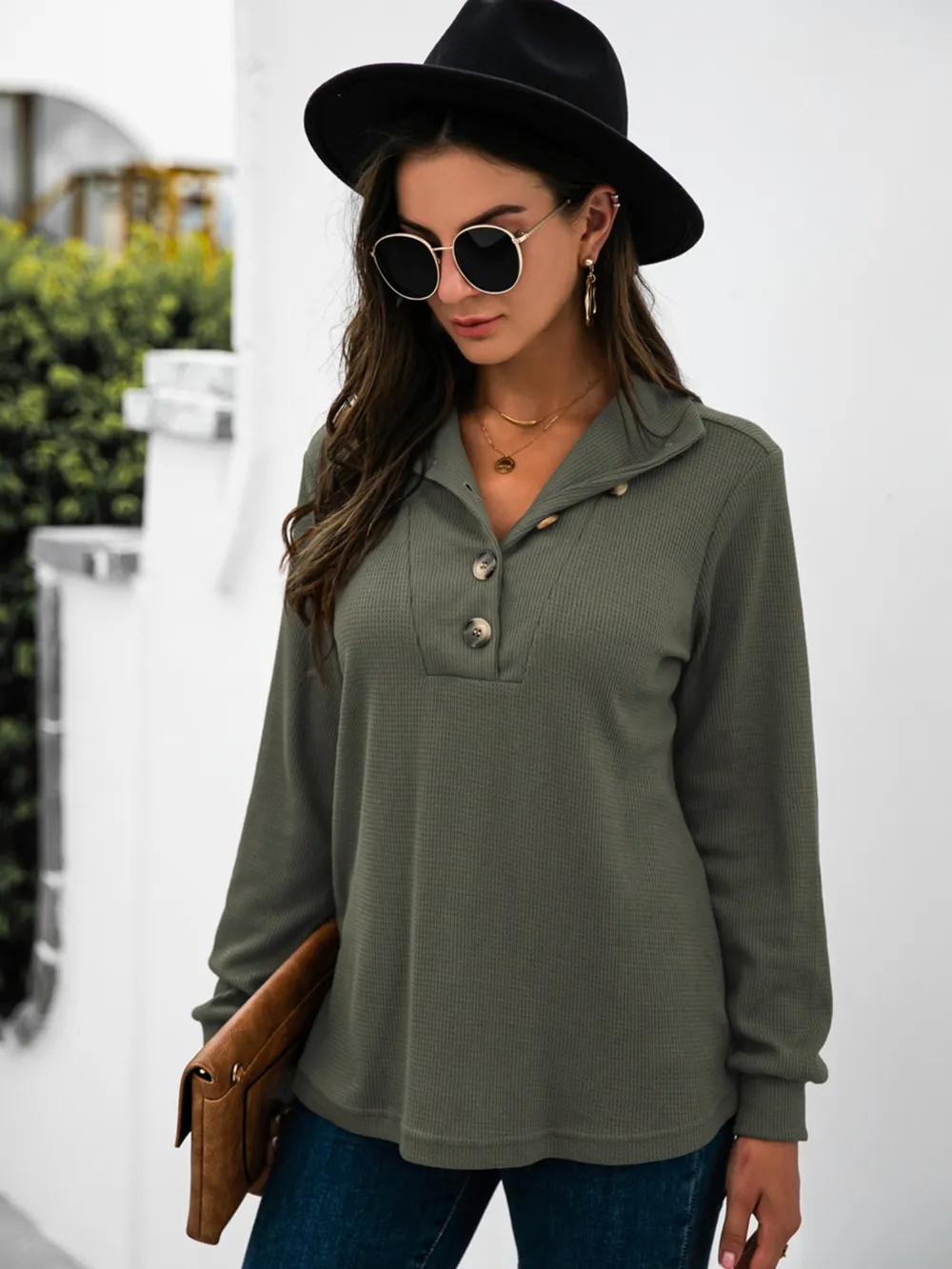 Half Button Long Sleeve T-Shirt, image 23