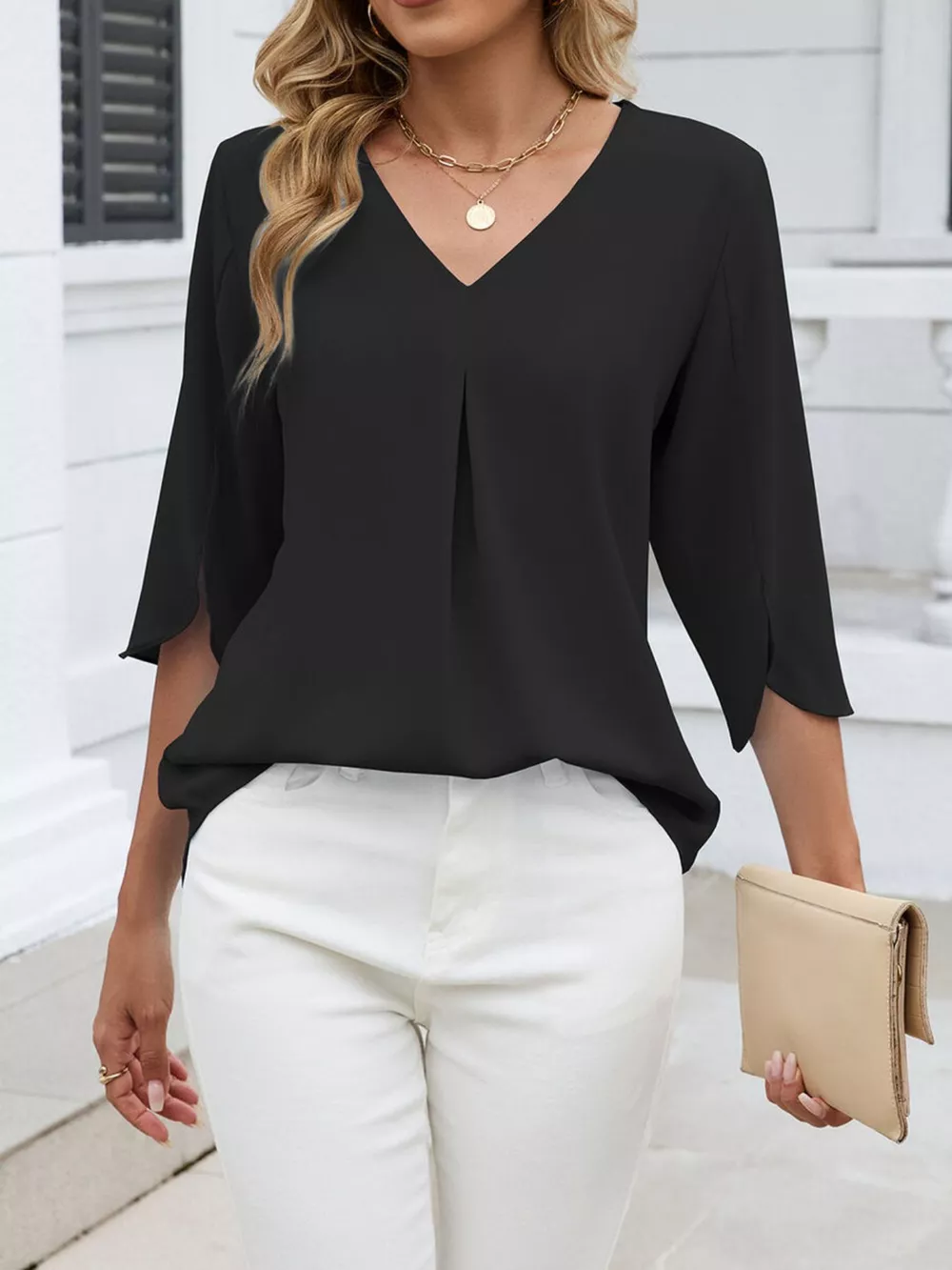 V-Neck 3/4 Sleeve Blouse, image 12