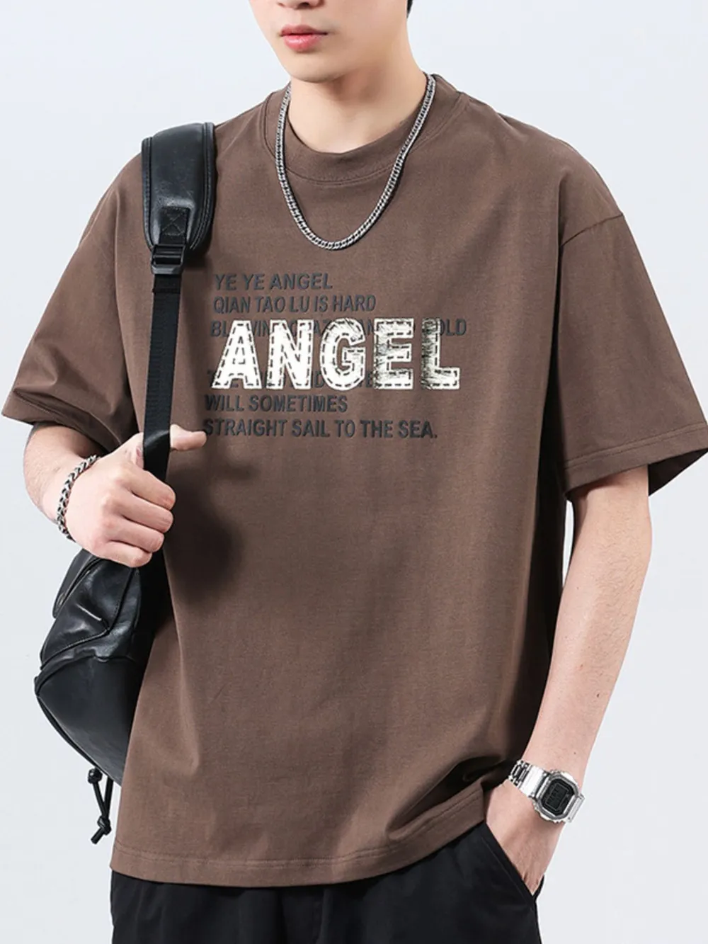 Men's Plus Size Letter Round Neck Short Sleeve T-Shirt, image 7