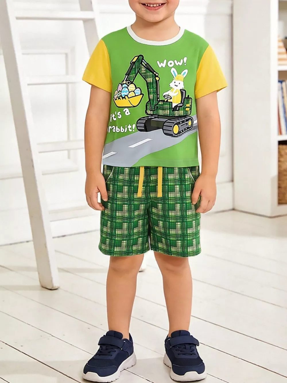 Children's Rabbit Excavator Print Tee and Shorts Set