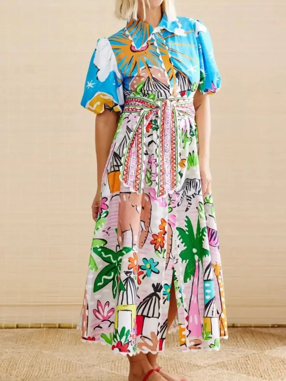 Button Down Tropical Short Sleeve Shirt Dress, image 3