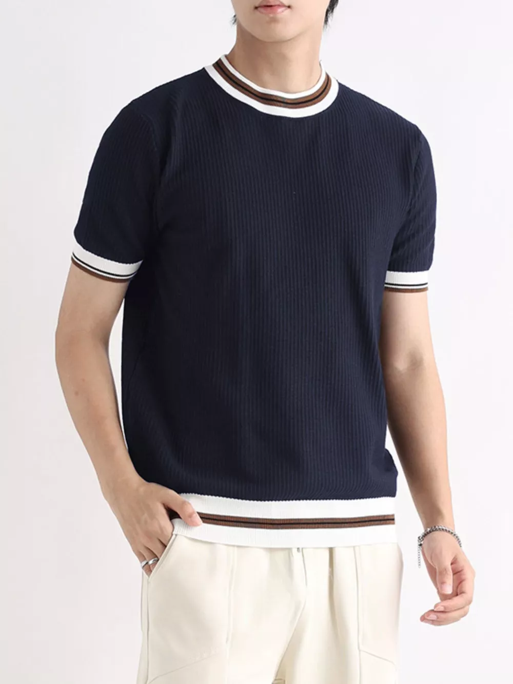 Men's Plus Size Contrast Trim Shorts Sleeve T-Shirt, image 10