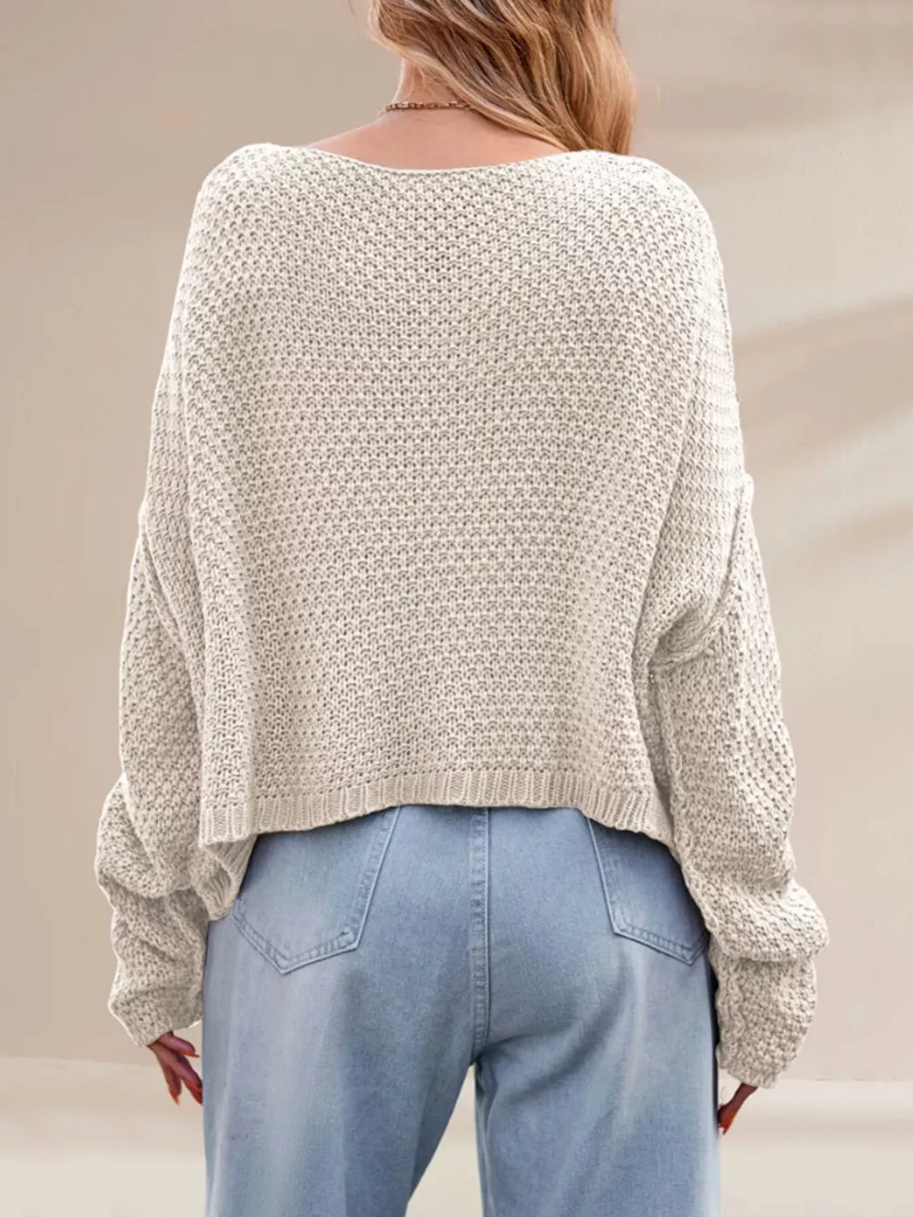Cable Knit Dropped Shoulder Sweater, image 12