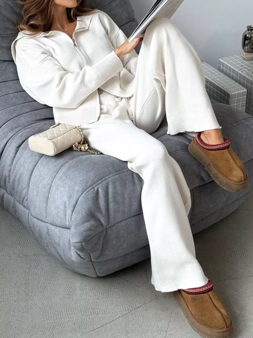 Zip Up Cardigan and Drawstring Wide Leg Pants Knit Set, image 10