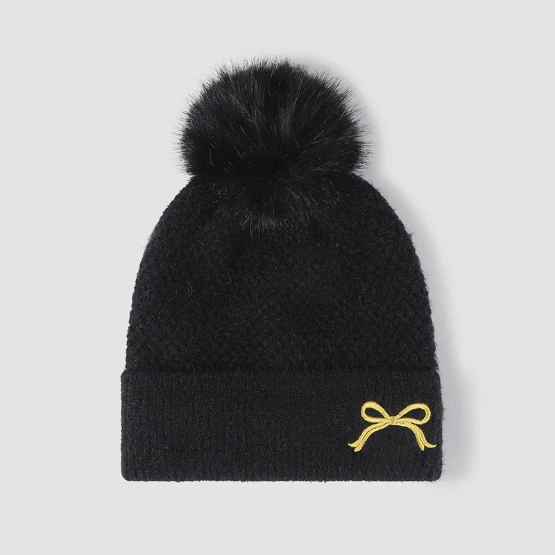 Thermal Bow Knit Hat with Pompom, image 3