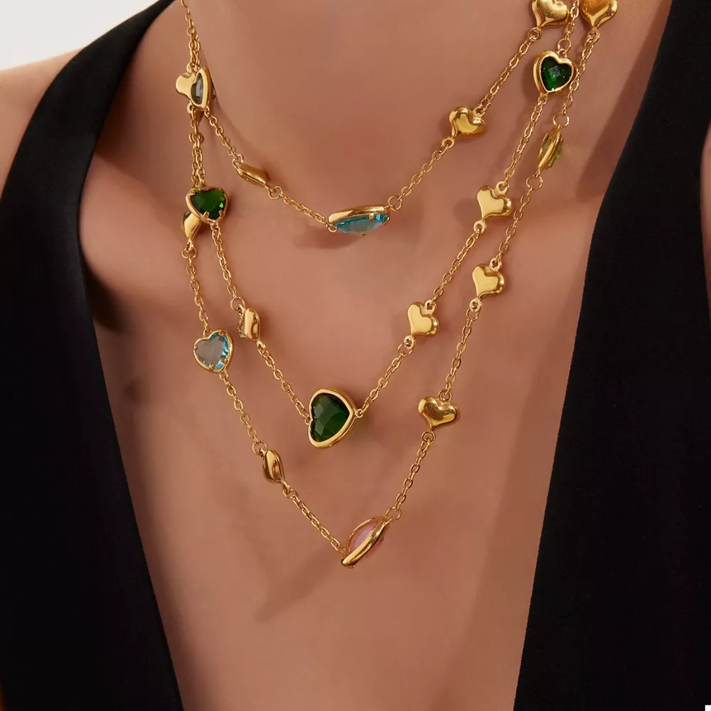 18K Gold-Plated Heart Necklace with Glass Stone, image 2