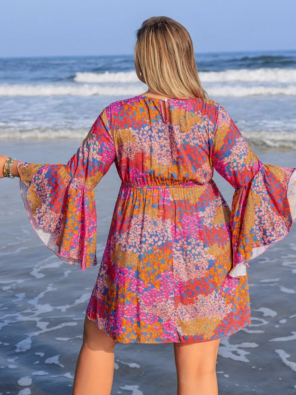 Plus Size Ruched Printed Long Sleeve Dress, image 4
