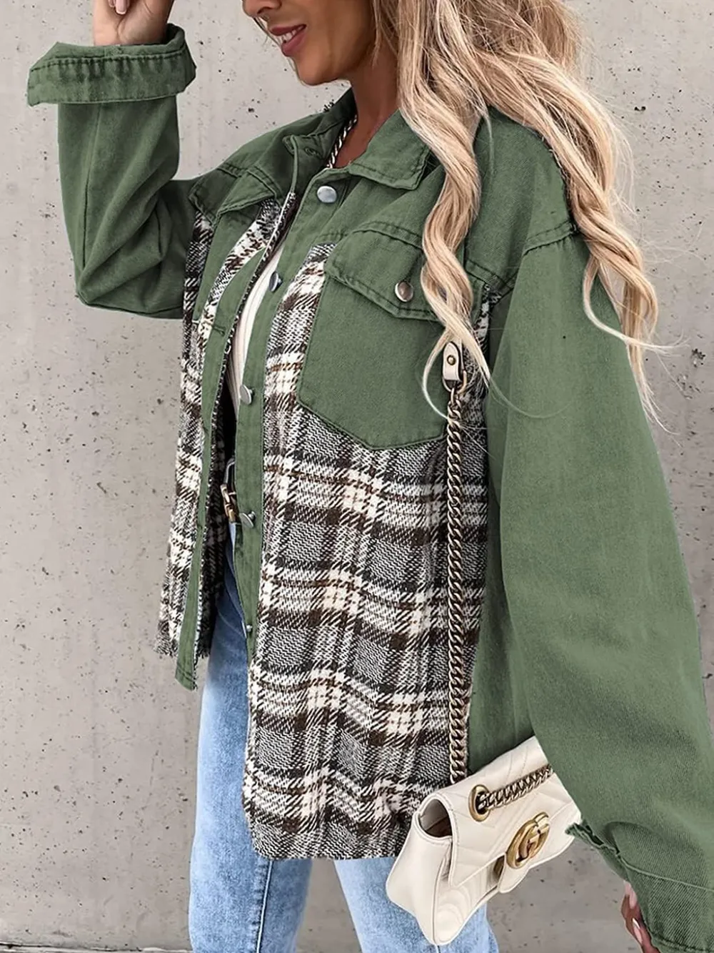 Plaid Button Up Dropped Shoulder Jacket, image 11