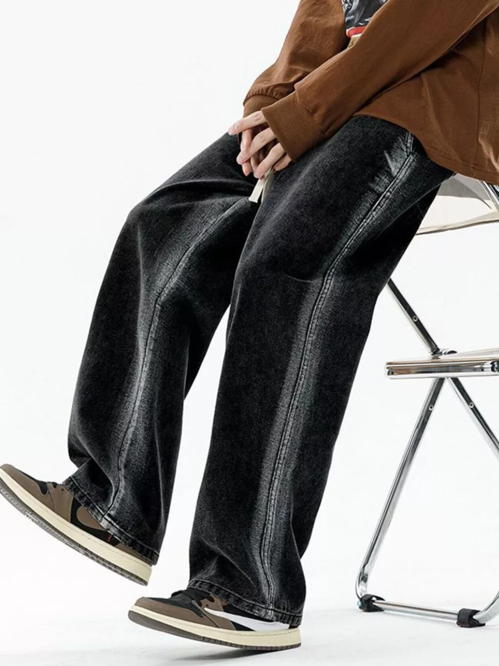 Men's Full Size Drawstring Relaxed Fit Wide Leg Jeans Plus Size, image 2