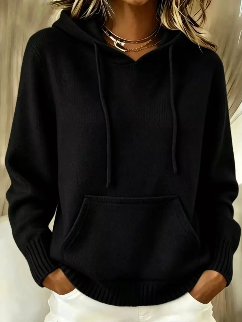 Full Size Drawstring Kangaroo Pocket Hooded Sweater Plus Size, image 4