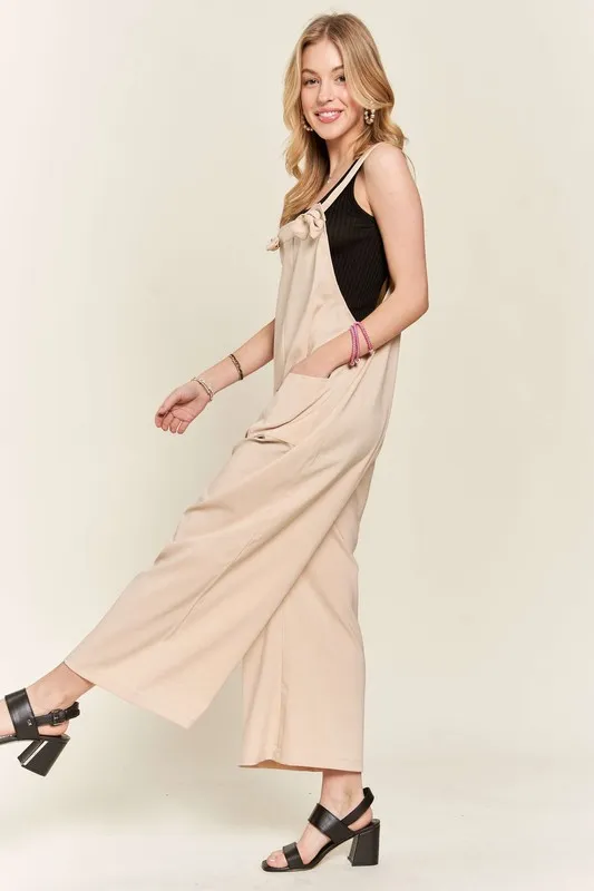 Knotted Wide Strap Wide Leg Overalls, image 4
