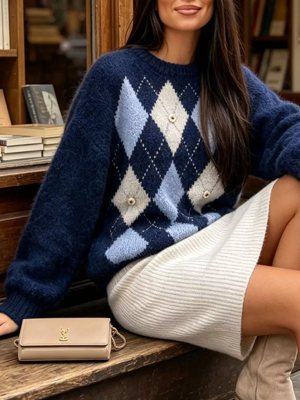 Argyle Pattern Raglan Sleeve Sweater, image 17