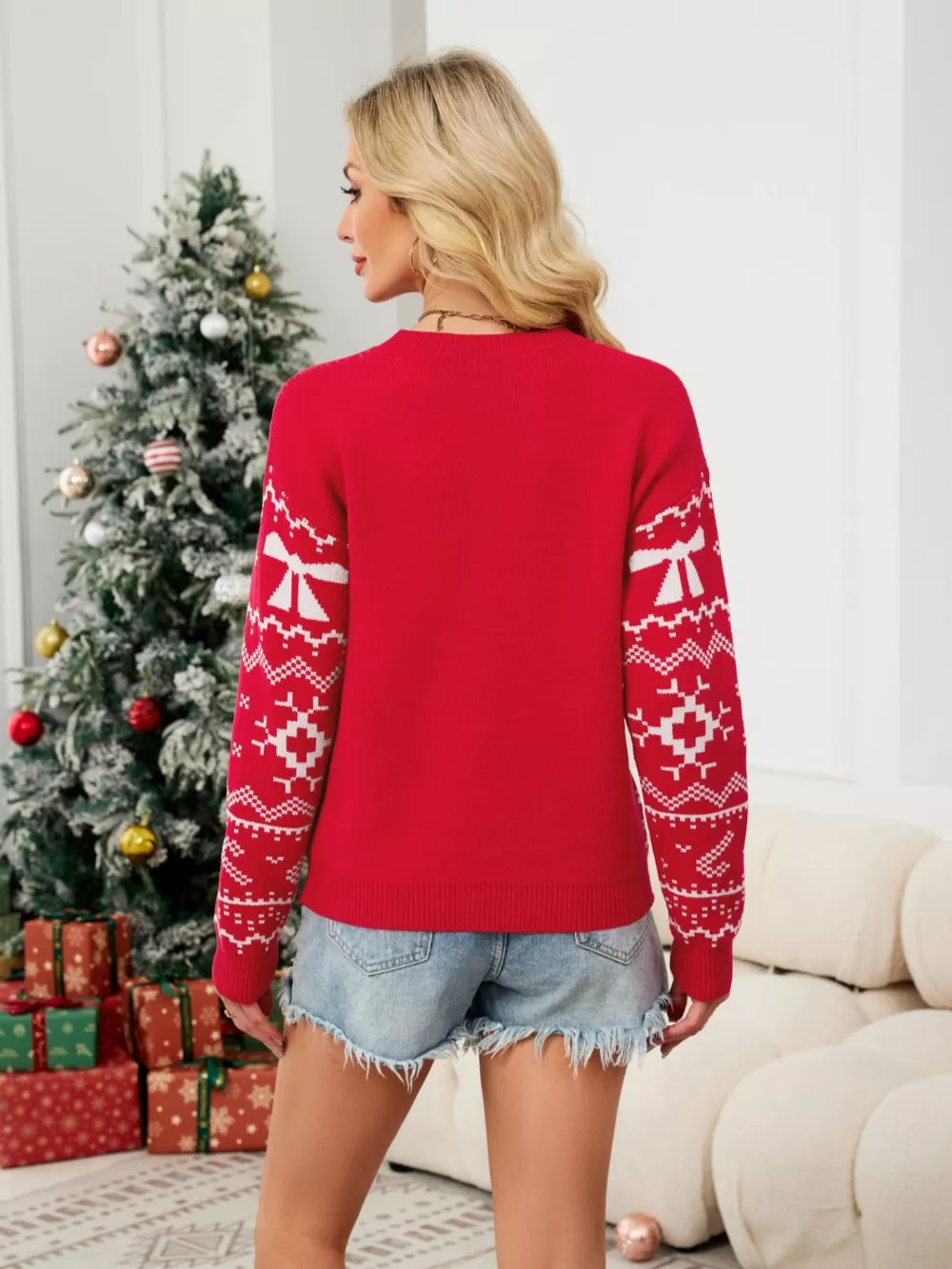 Christmas Bow Round Neck Sweater, image 5