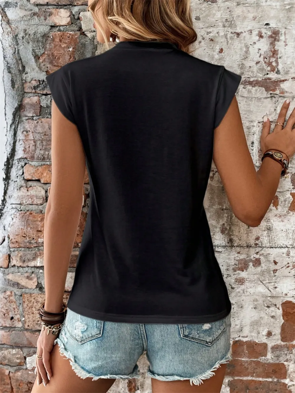 Round Neck Cap Sleeve Blouse, image 2
