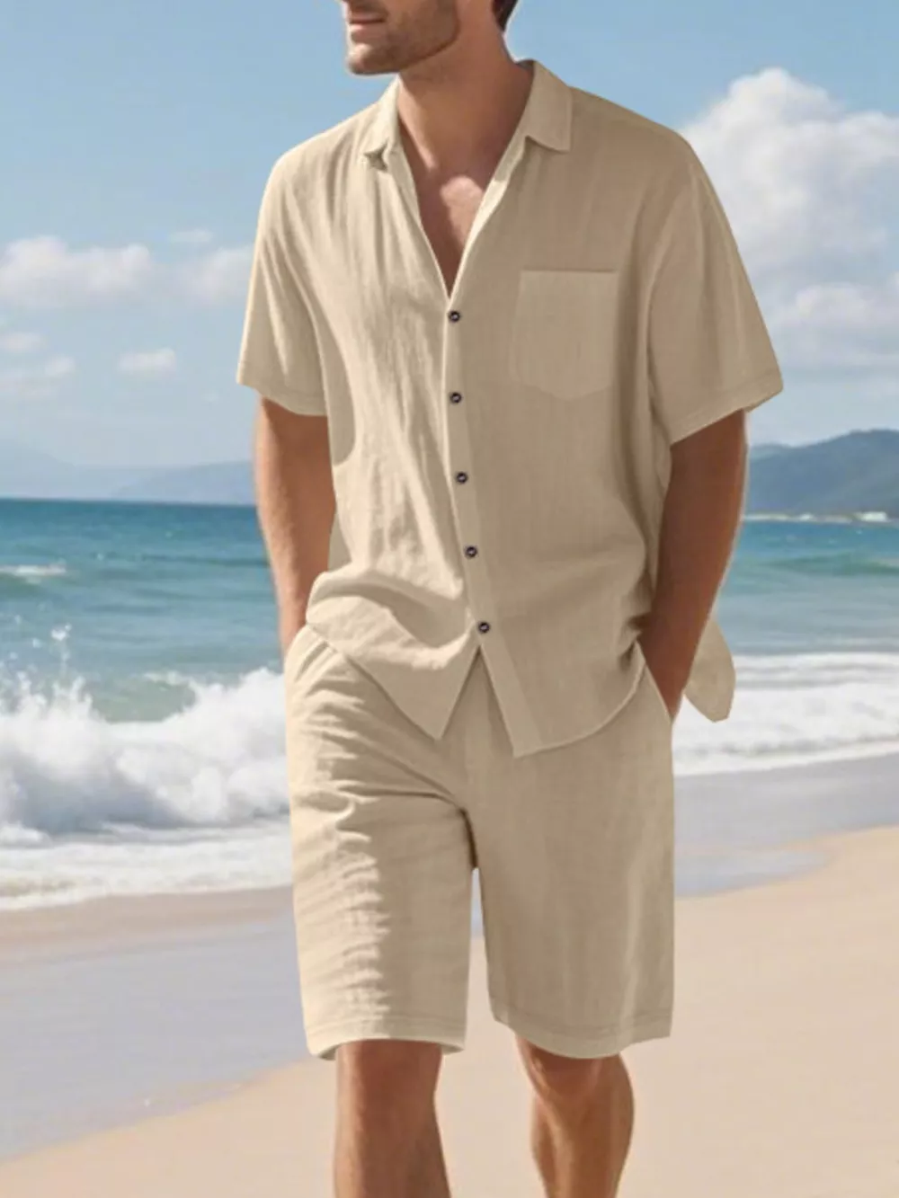 Men's Full Size Casual Button Up Shirt and Shorts Set Plus Size, image 11