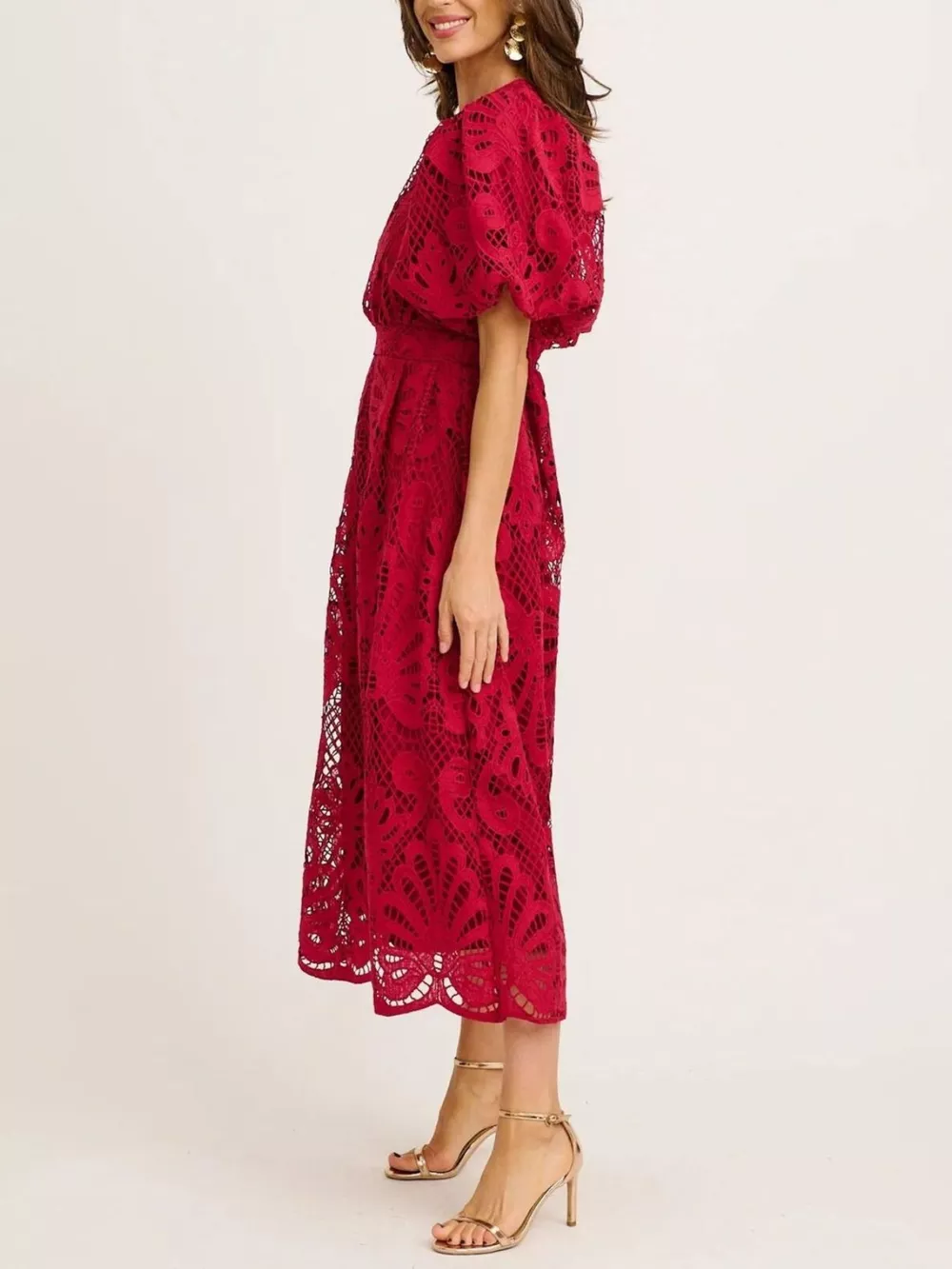 Lace Puff Sleeve Midi Dress, image 10