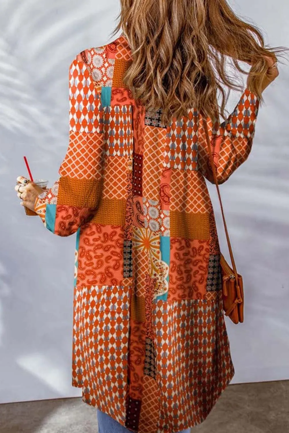 Printed Button Up Long Sleeve Cardigan, image 7