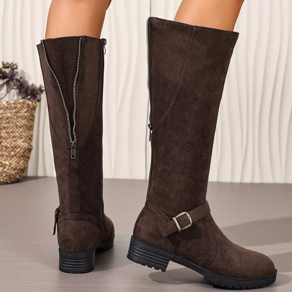 Knee-High Suede Buckle Accent Boots, image 14