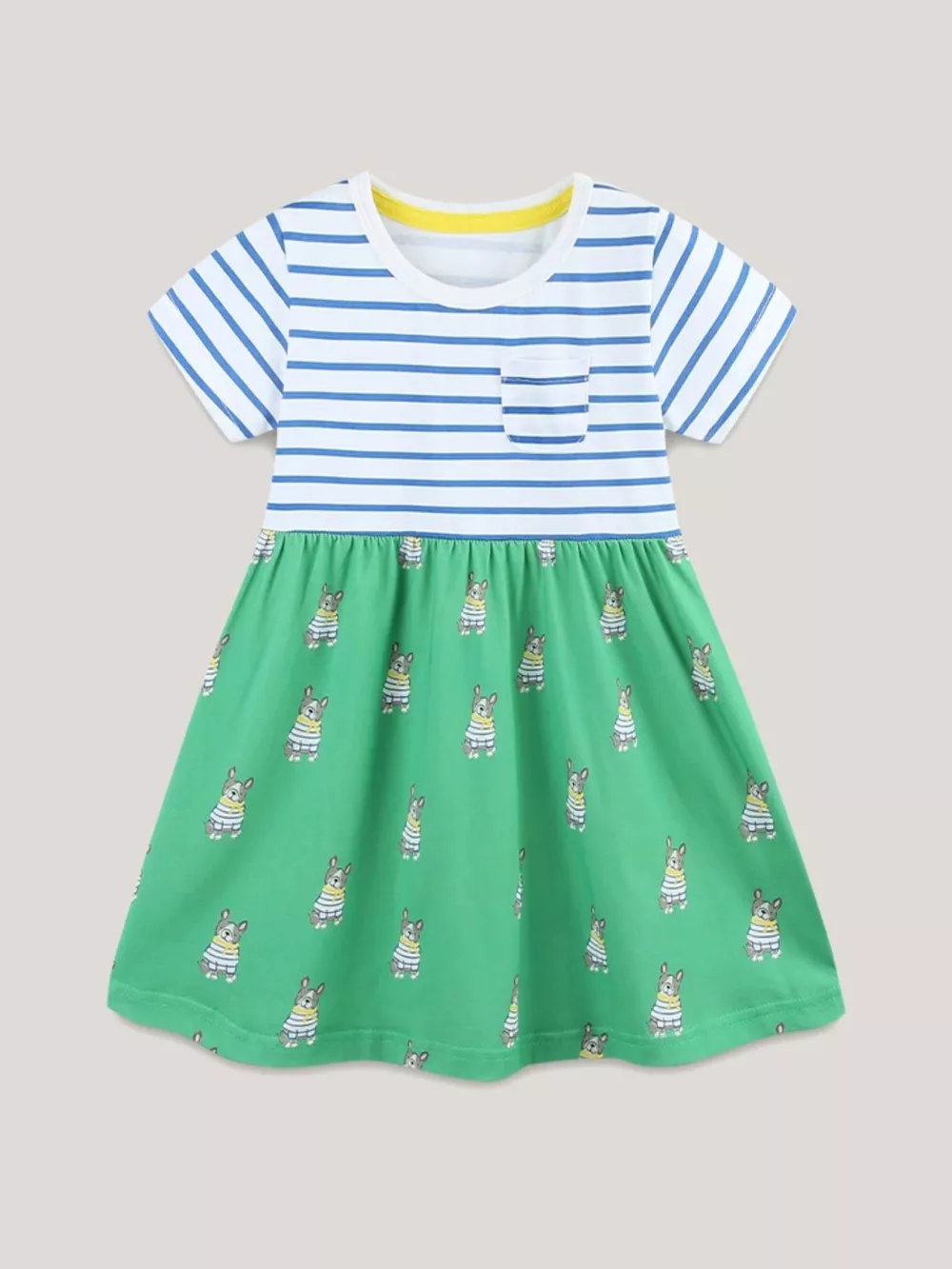 Children's Striped Dog Print Short Sleeve Dress, image 2