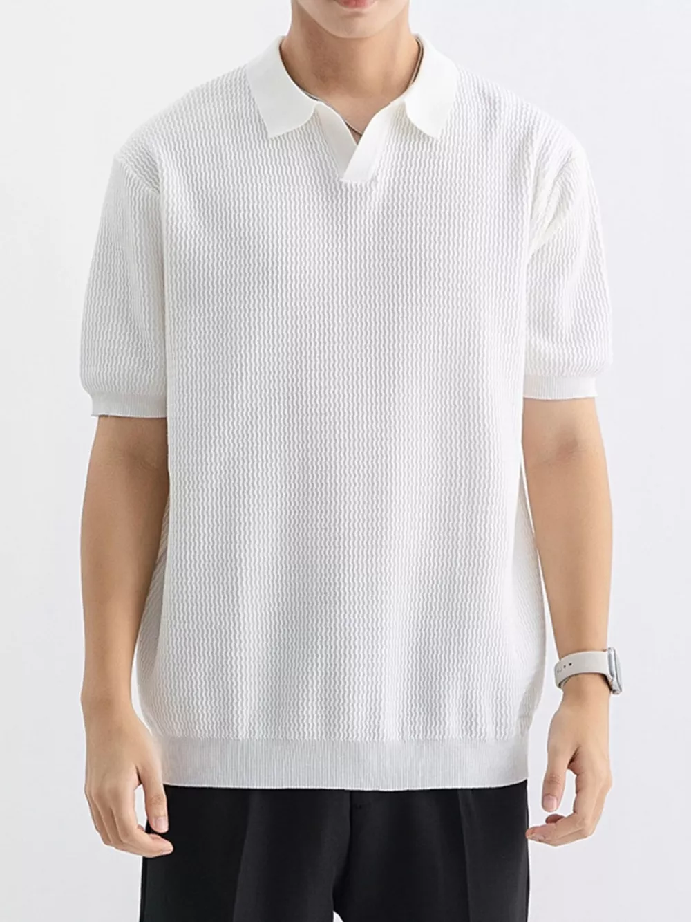 Men's Plus Size Textured Knit Short Sleeve Polo, image 9