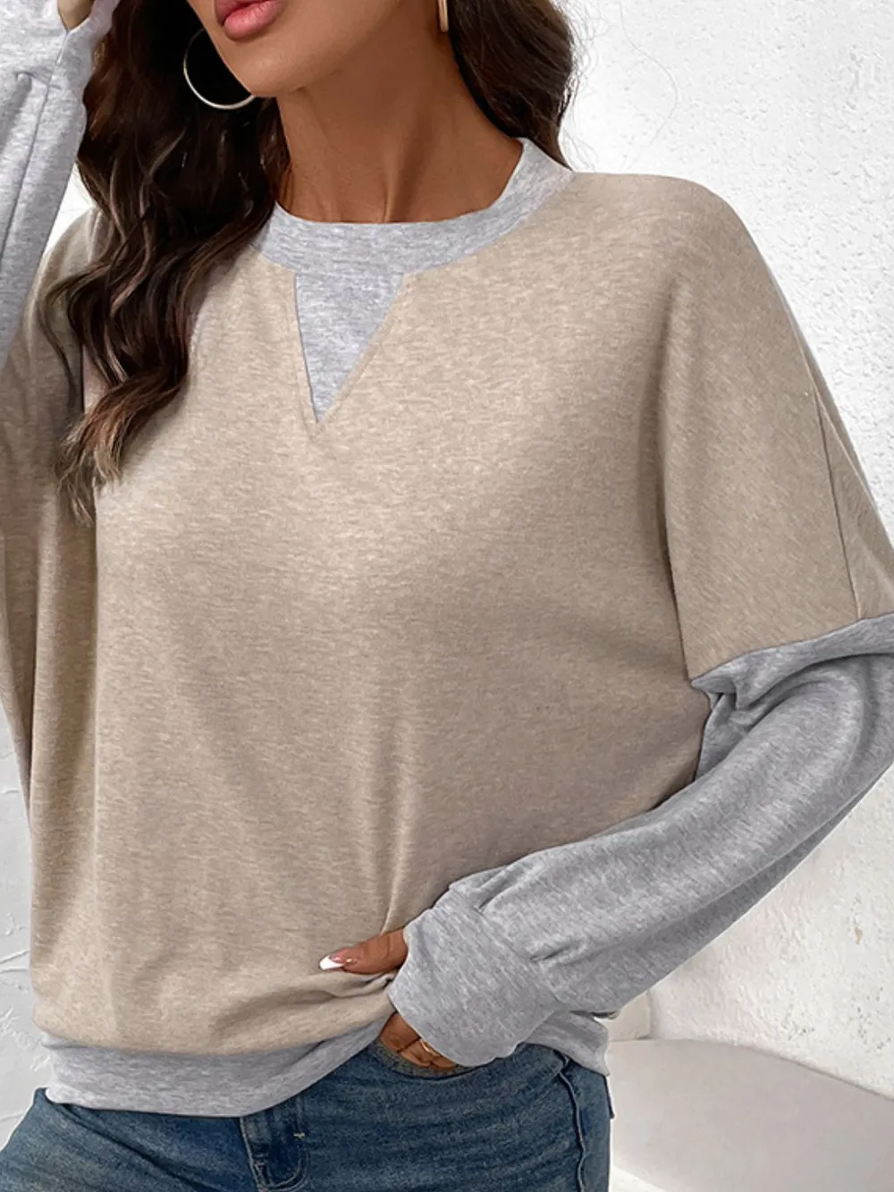 Contrast Round Neck Long Sleeve T-Shirt, image 6