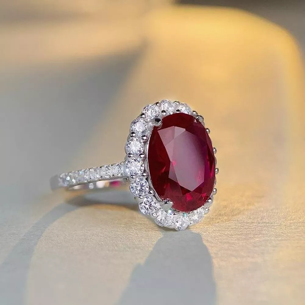 925 Sterling Silver Ring with Oval Diamond Accents, image 6