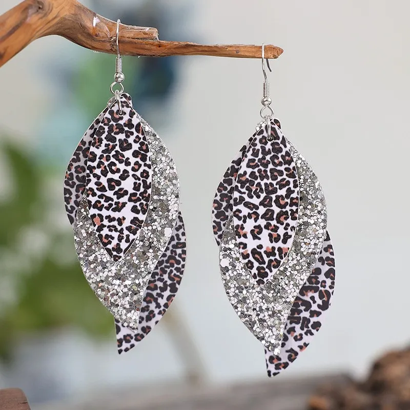 PU Leather Leopard Leaf Earrings, image 5