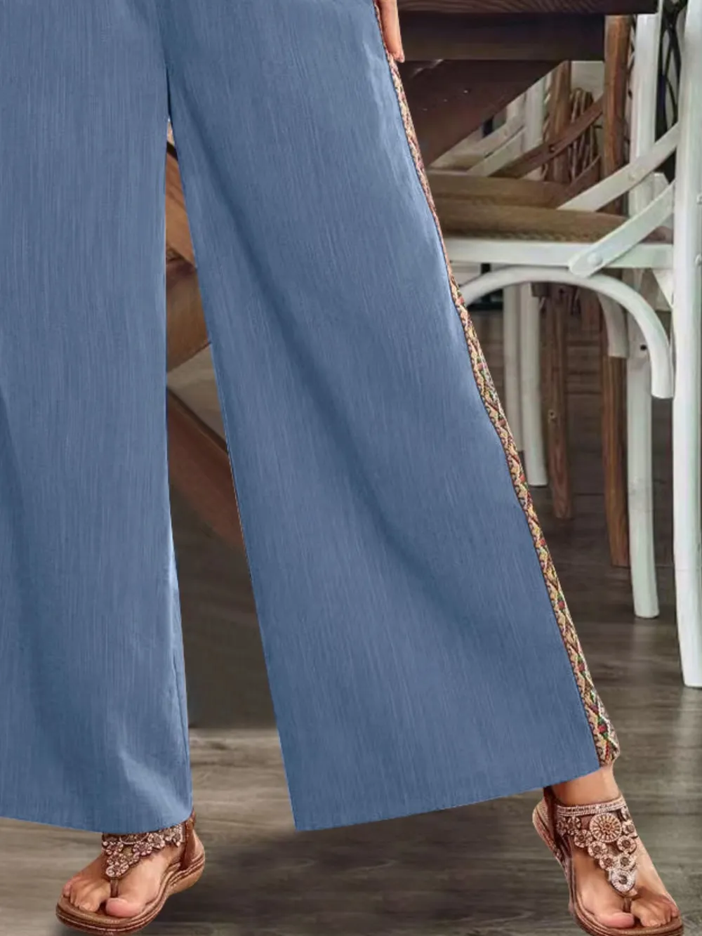 Bohemian Wide Leg Embroidered Side Stripe Pants, image 7