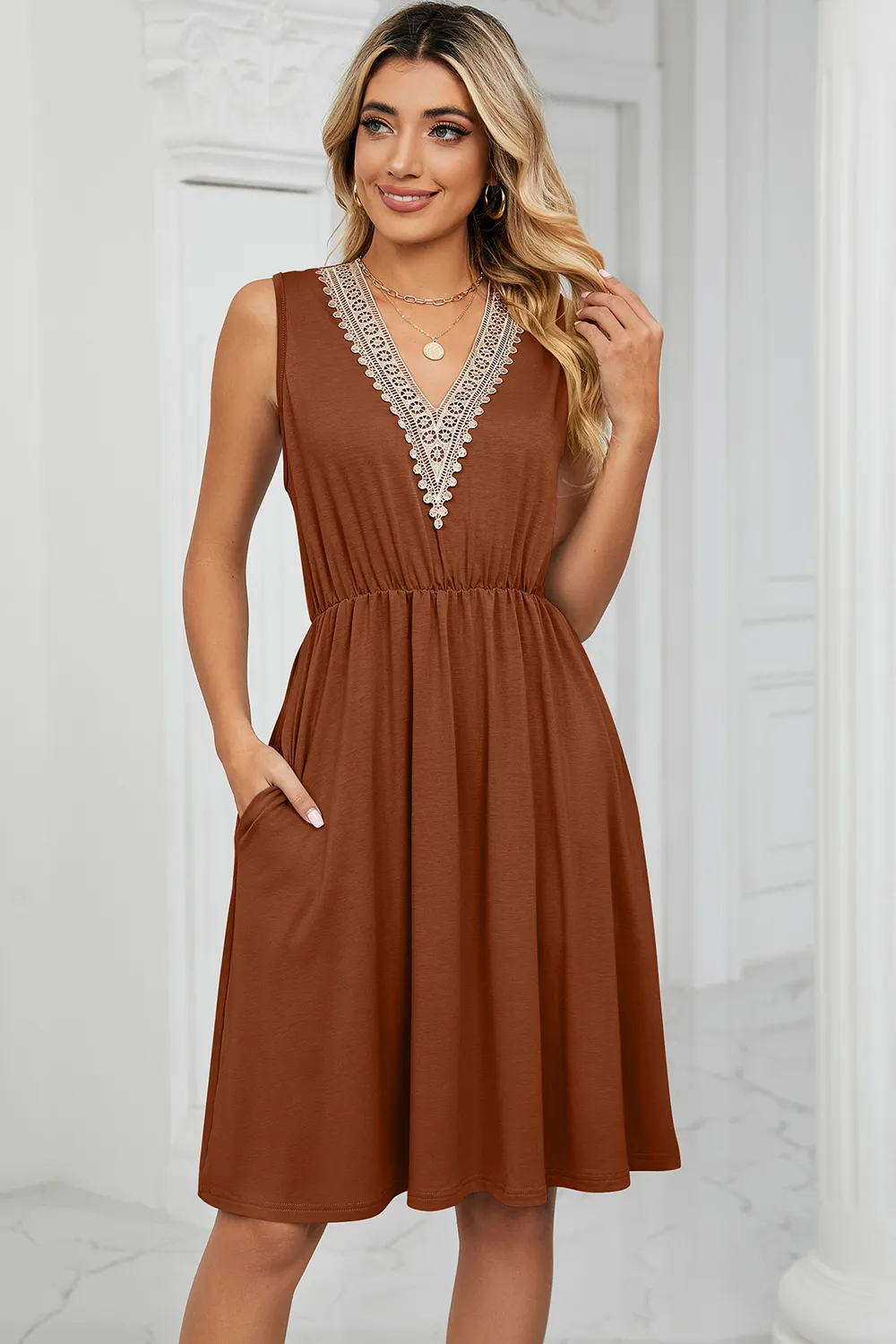 Pocketed V-Neck Wide Strap Dress, image 23