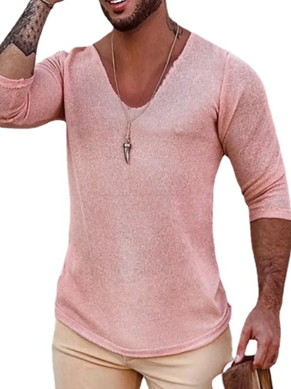 Men's Full Size V-Neck Long Sleeve T-Shirt Plus Size, image 5