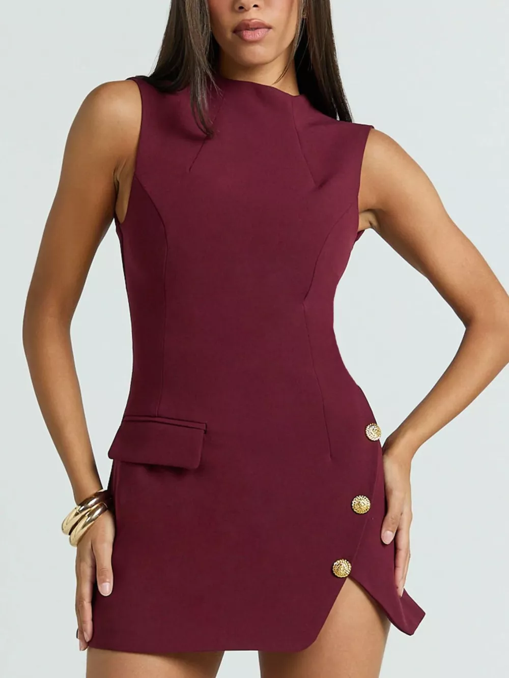 Mock Neck Sleeveless Mini Dress, image 7