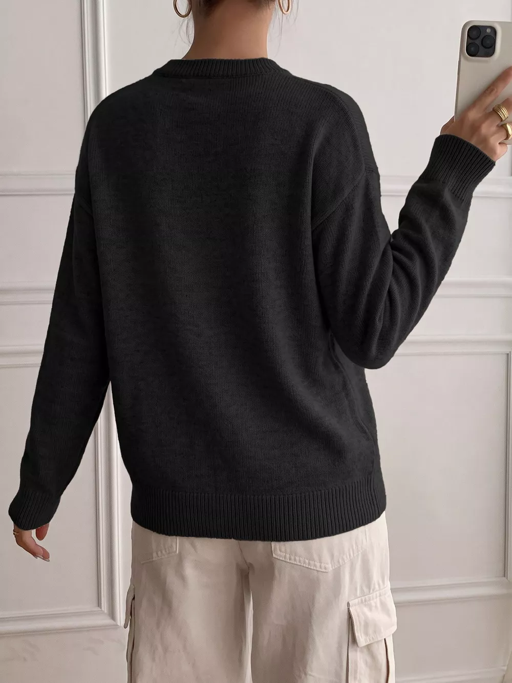 Decor Button-Placket Ribbed Knit Sweater, image 12