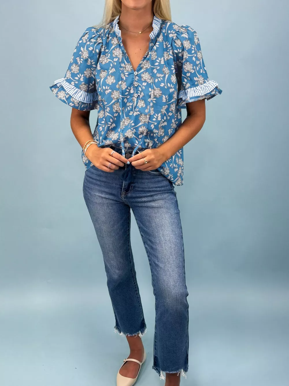 Floral Print Ruffle Sleeve Blouse, image 3