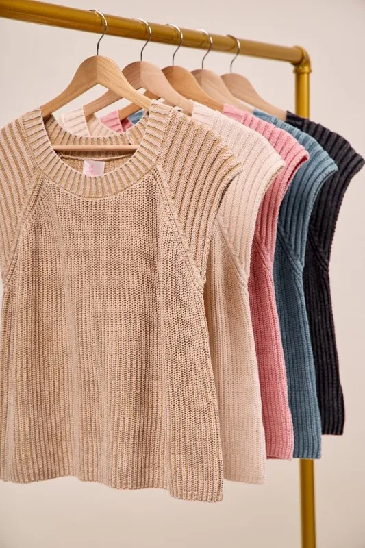 Mineral Washed Raglan Sleeveless Sweater Top, image 3