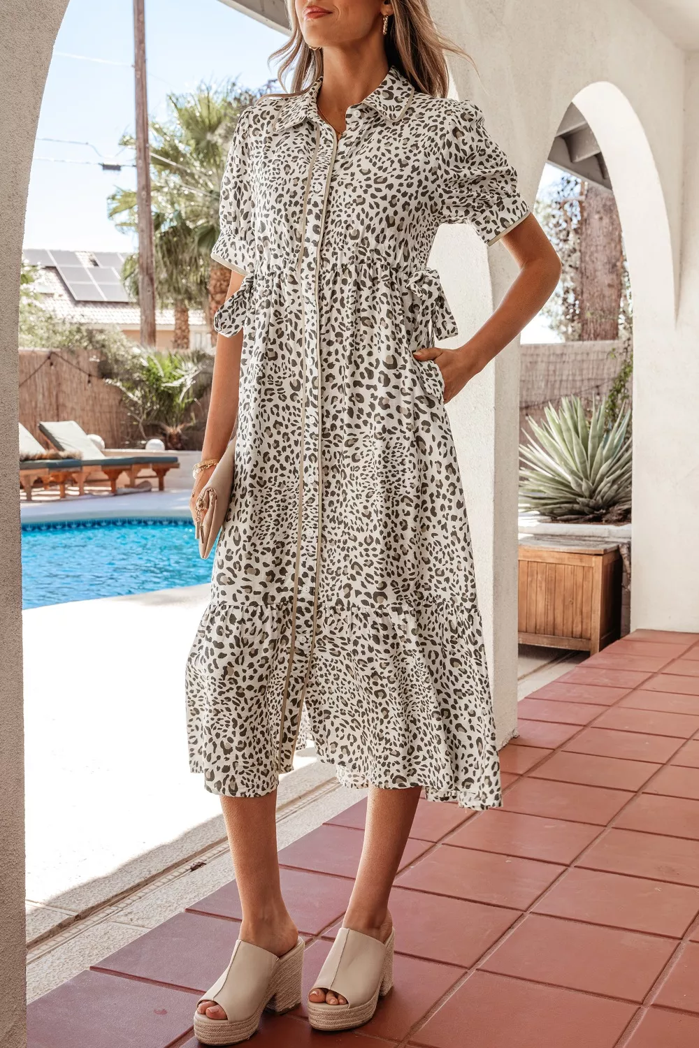 Leopard Print Button-Down Midi Dress, image 2