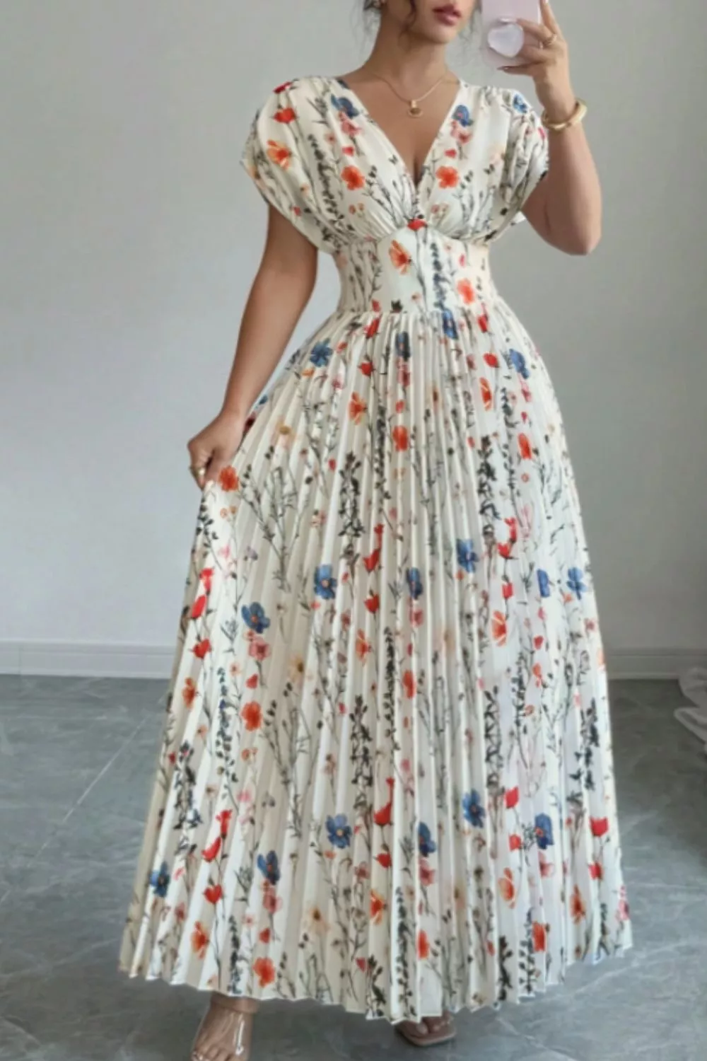 Floral Print Pleated Maxi Dress, image 2