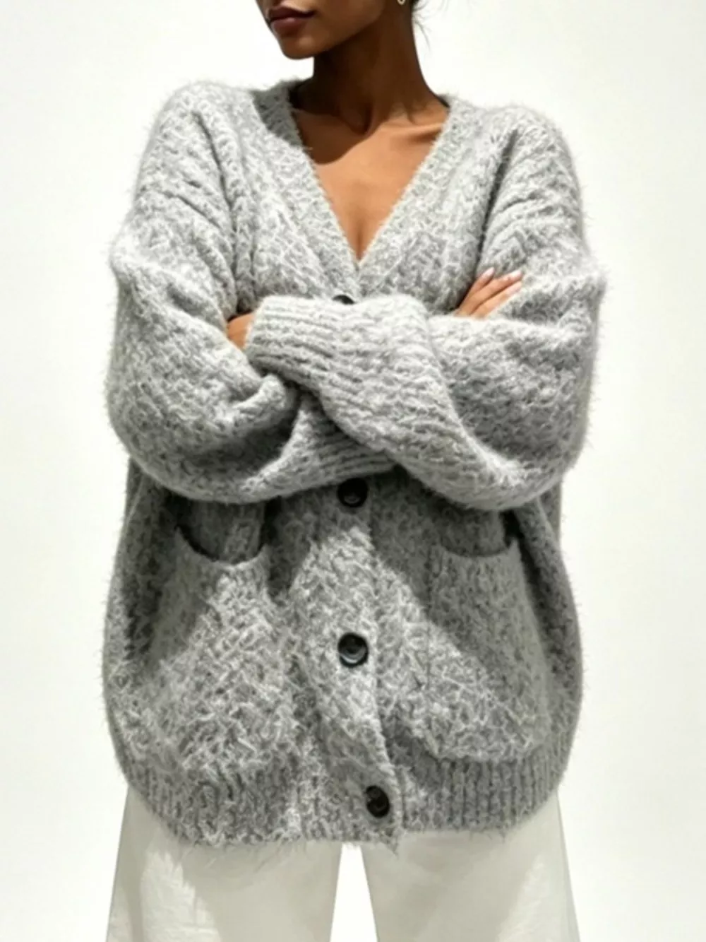 Full Size V-Neck Button-Down Cardigan Plus Size, image 3