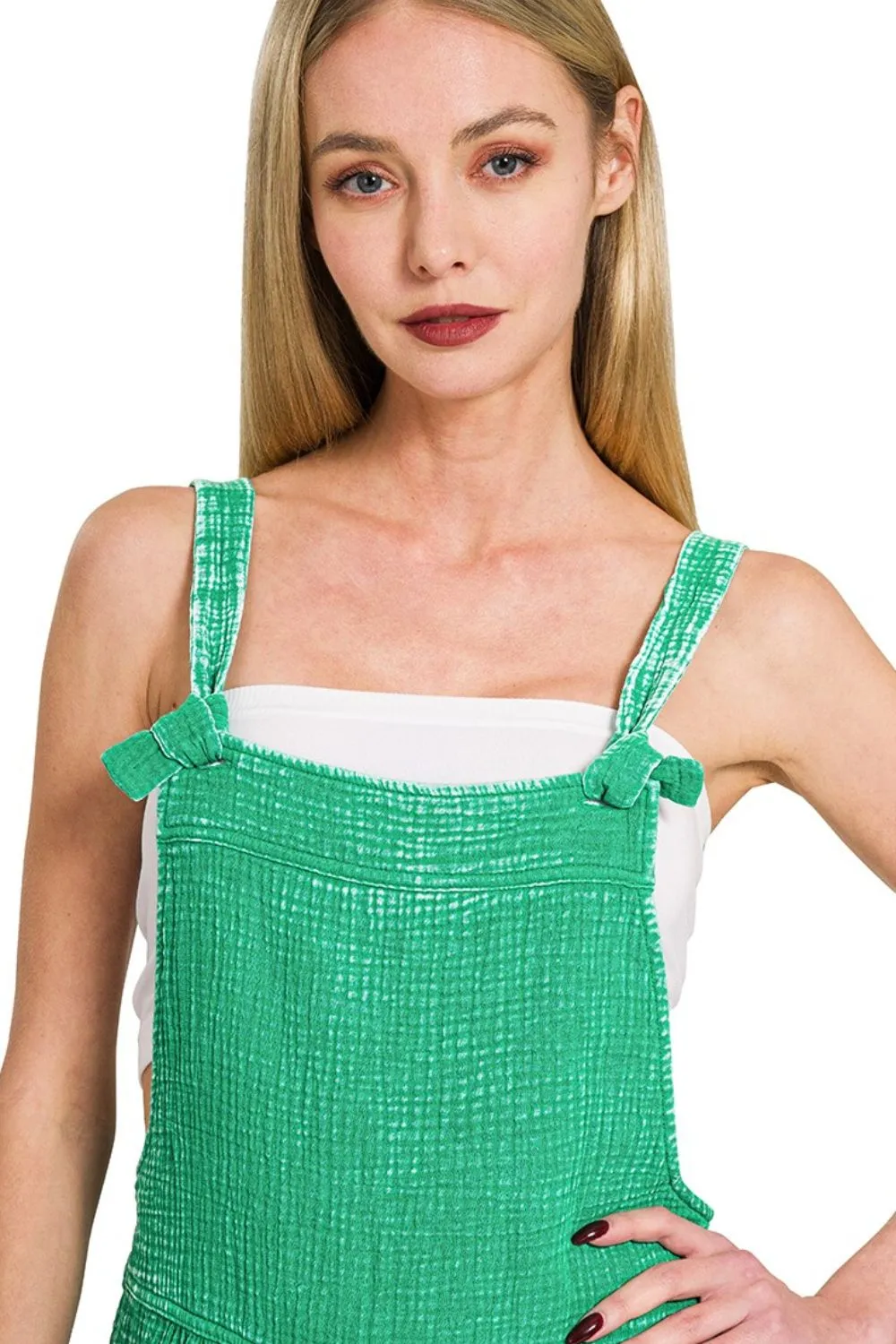 Woven Double Gauze Acid Washed Romper, image 3