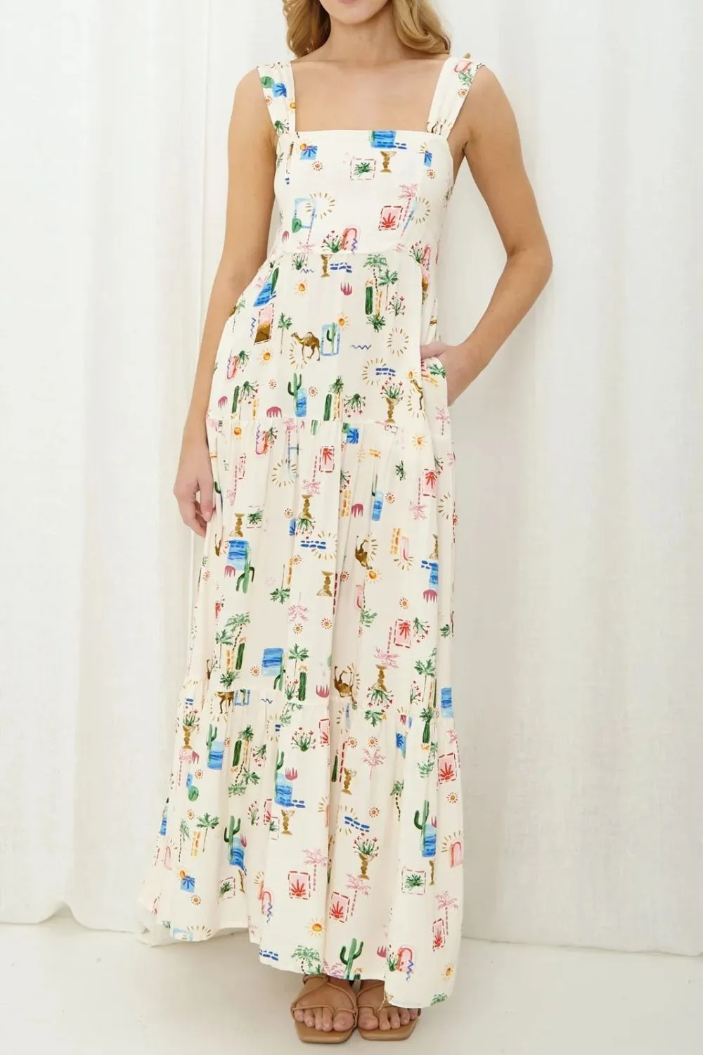 Printed Square Neck Wide Strap Maxi Dress, image 4