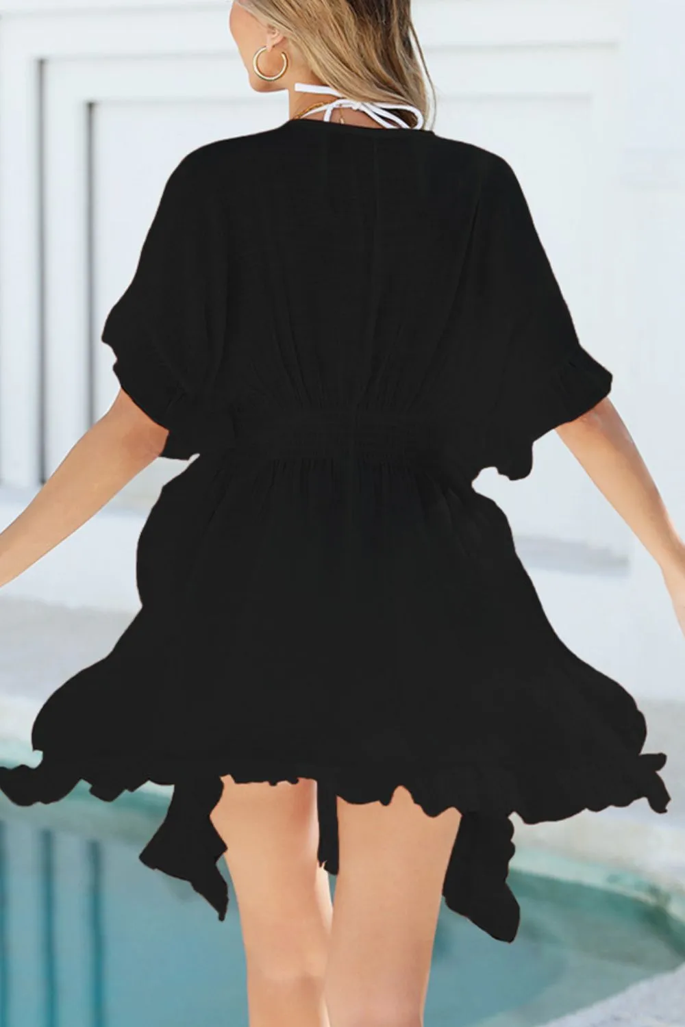 Ruffled Smocked Waist V-Neck Cover-Up, image 17