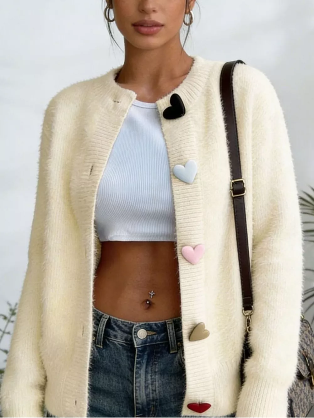 Full Size Heart Button Long Sleeve Cardigan Plus Size, image 2