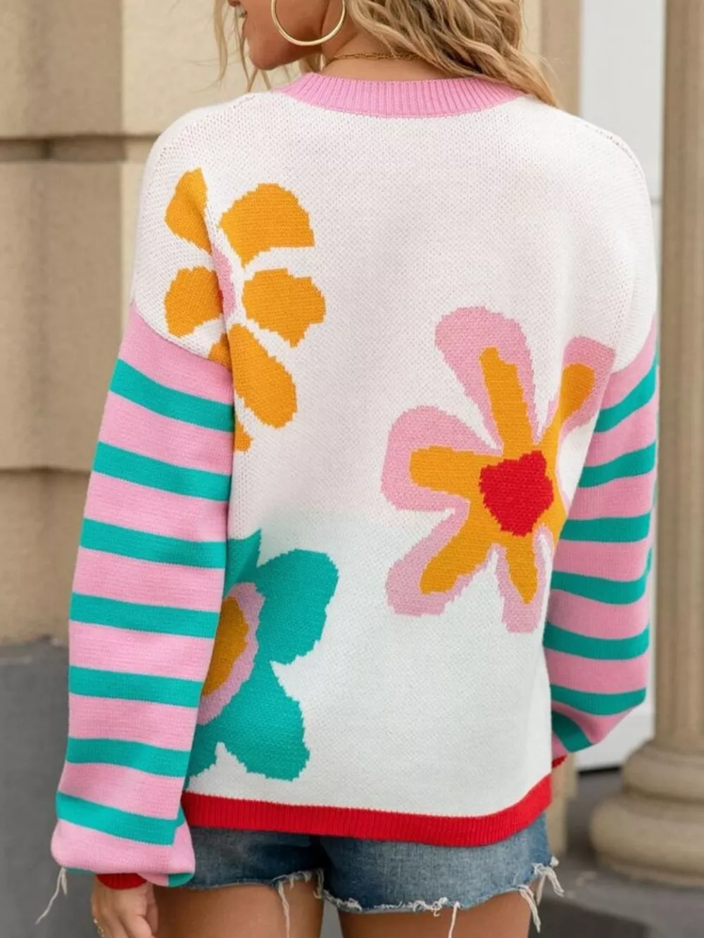 Floral Striped Crew Neck Sweater, image 9