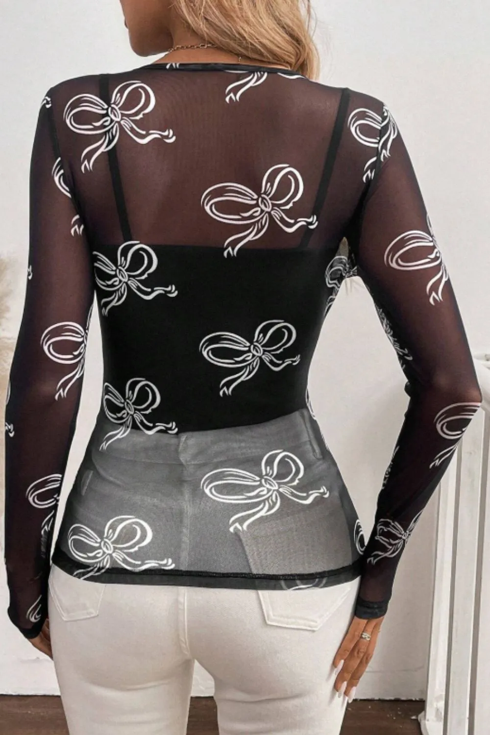 Bow Round Neck Long Sleeve Top, image 3