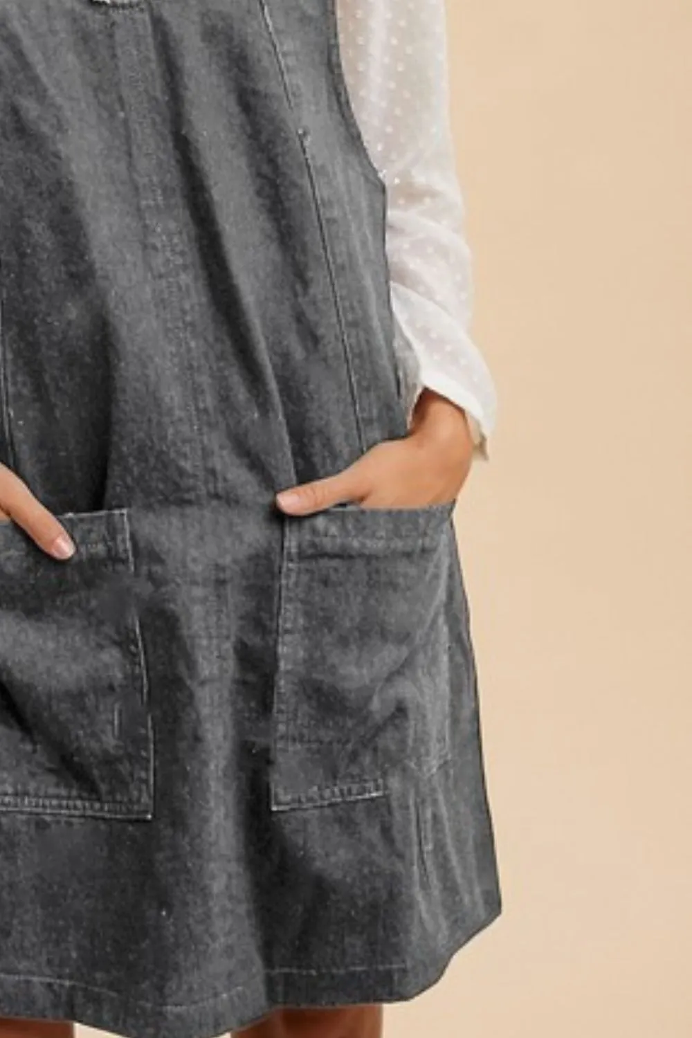 V-Neck Adjustable Strap Denim Overall Dress with Pockets, image 2